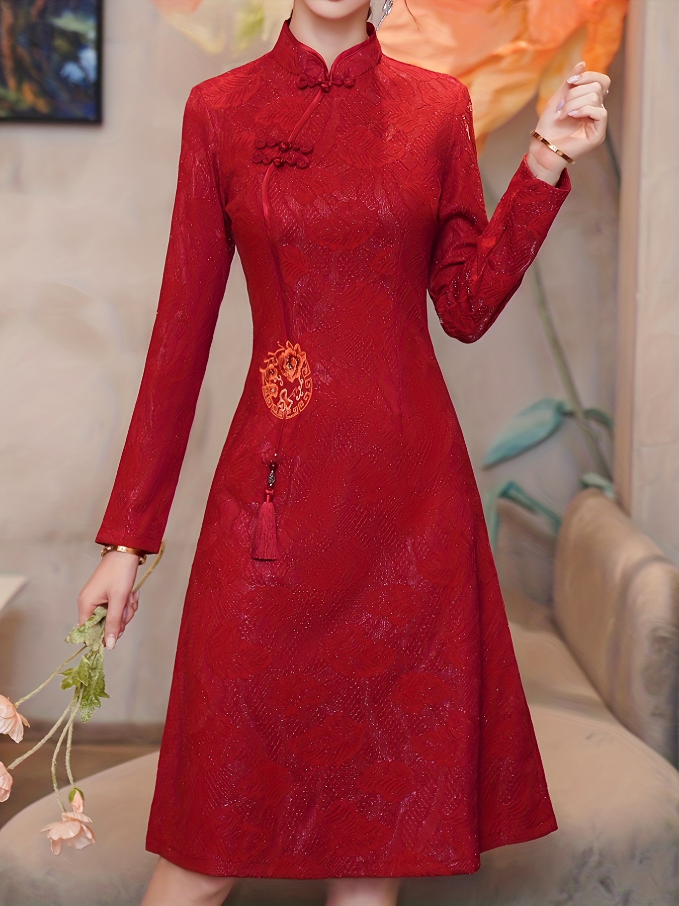 Women's Vietnam Ao Dai Dress Traditional Floral Cheongsam Long Dress Slim  Qipao