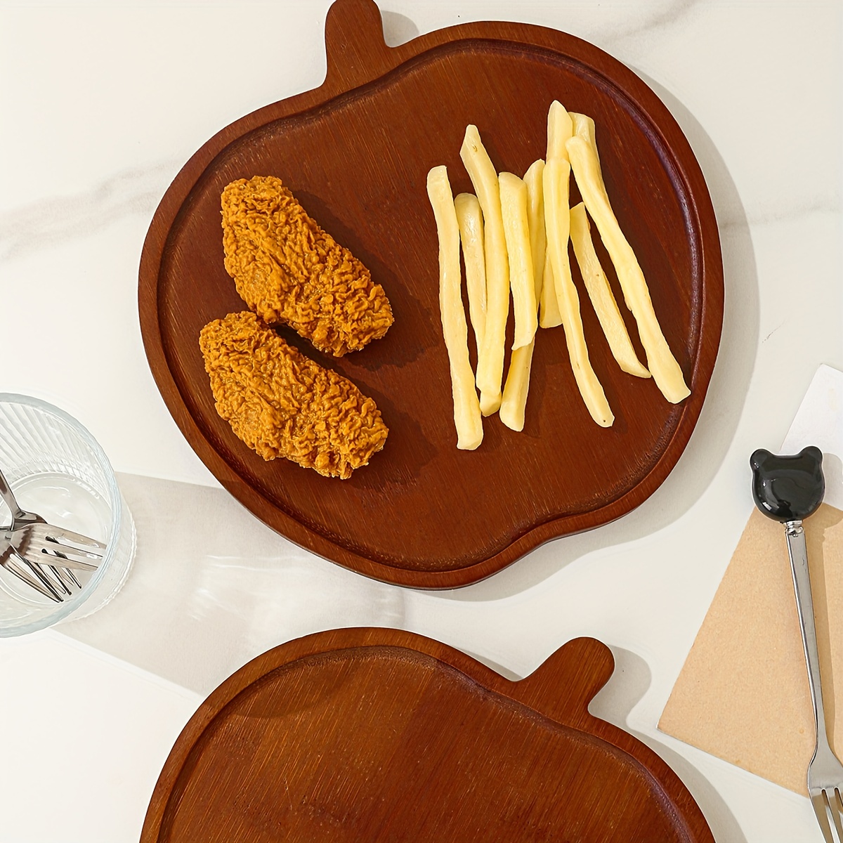 Bandeja de madera para servir de madera, bandejas de servicio rectangulares  con asas, bandeja de madera para servir alimentos para desayuno, cena, té