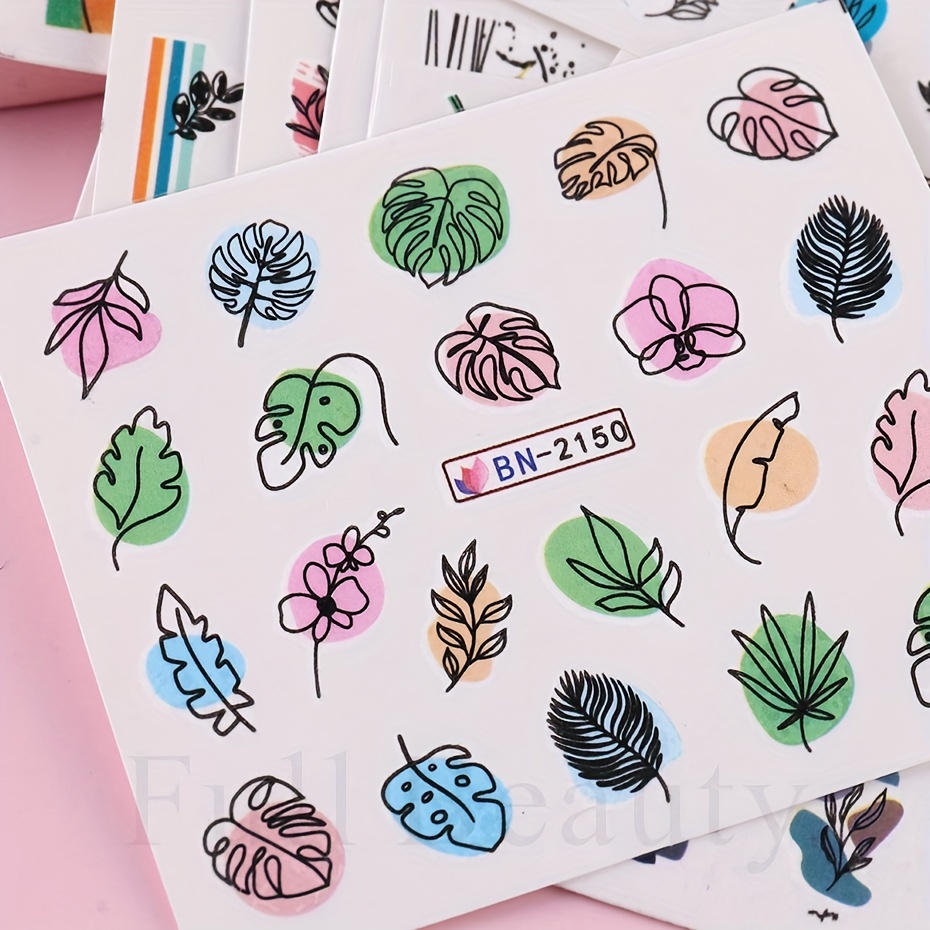 24 Sheets Summer Flower Nail Art Stickers Self Adhesive Decals
