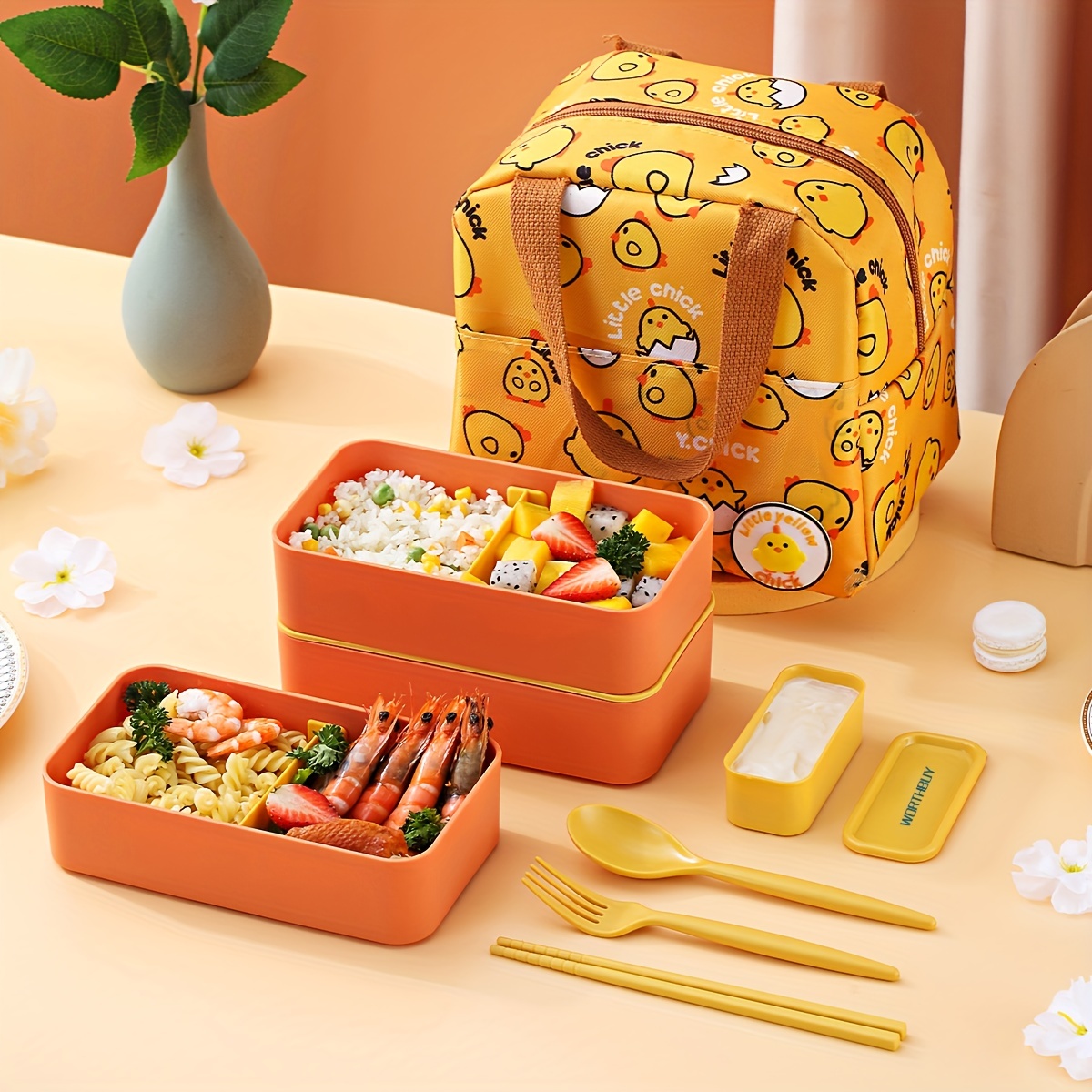 Dyttdg School Supplies Aesthetic Bento Box, Plastic Double Layer Lunch Box, Microwave Oven Special Lunch Box, Separated and Sealed Picnic Box Home