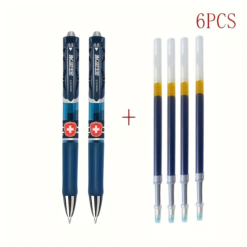 

6 Pièces/ensemble de Recharges de Prescription de Gel Pour Médecin de 0.5mm, Grande , Stylo À Encre Bleue Et Noire, Papeterie D'écriture, Papeterie de Bureau (2 Stylos + 4 Recharges)