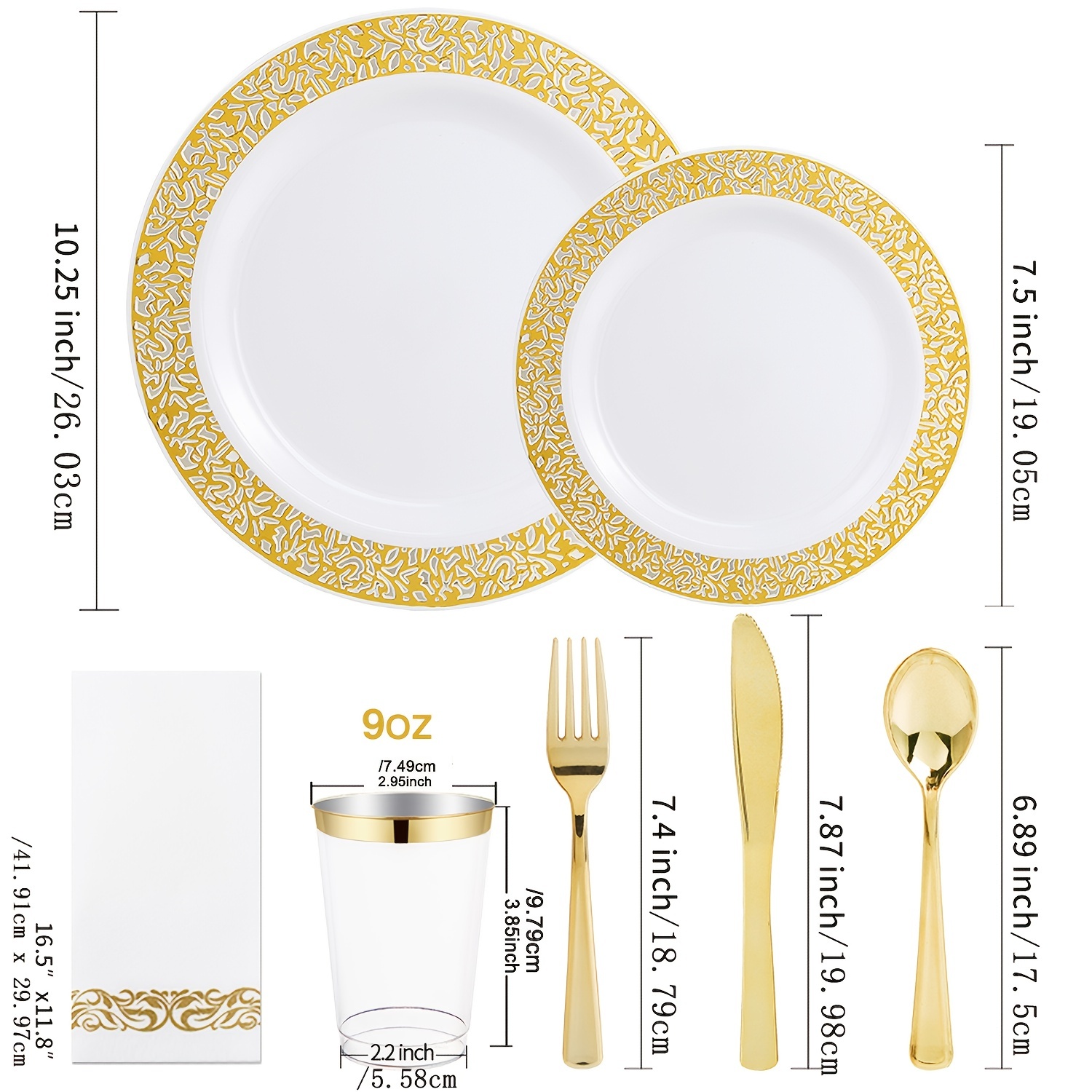  140 piezas de vajilla desechable de punto dorado borgoña y  dorado – platos de papel, servilletas, vasos, tenedores de plástico dorado,  cuchillos, cucharas para decoración de Navidad, boda, graduación : Salud