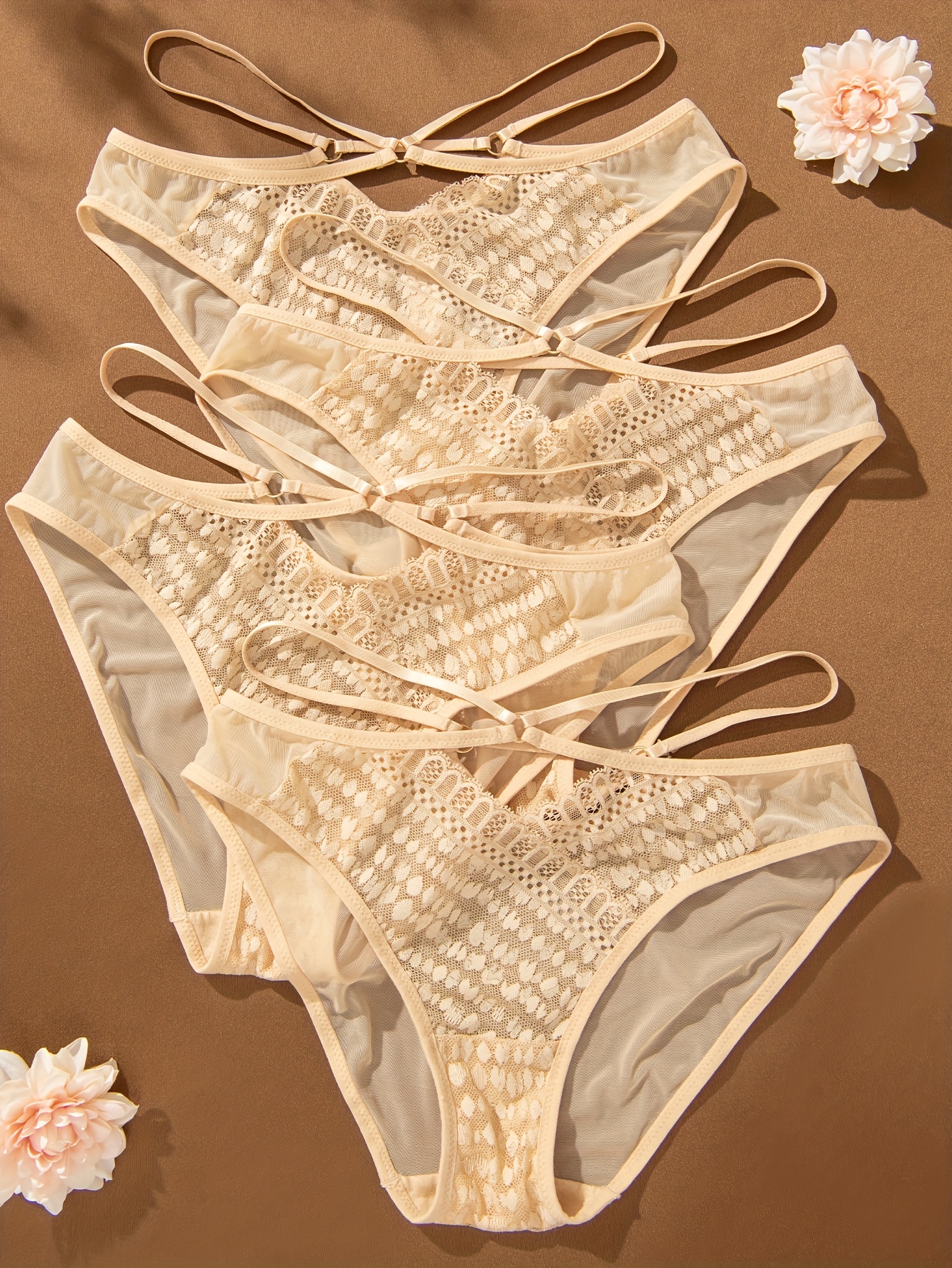 Strappy Lace Thong Panties, Floral Print Semi-Sheer High Waist Criss Cross  Panties, Women's Lingerie & Underwear