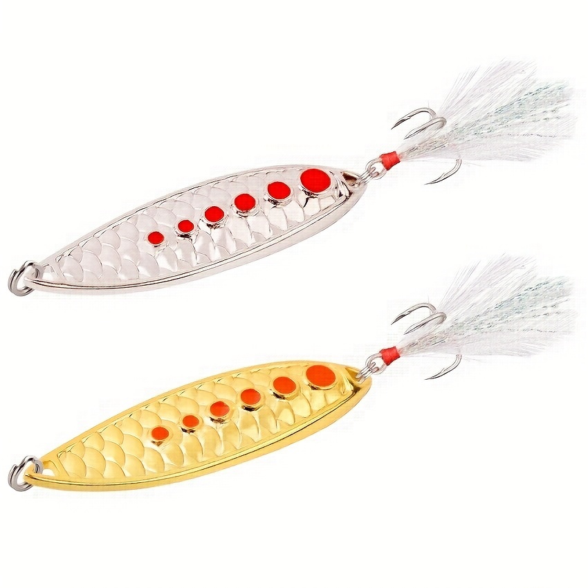 1Pcs Metal Spinner Spoon Fishing Lures, 0.18oz-0.71oz Gold Or Silver  Artificial Bait With Feather Treble Hook For Trout, Pike & Bass