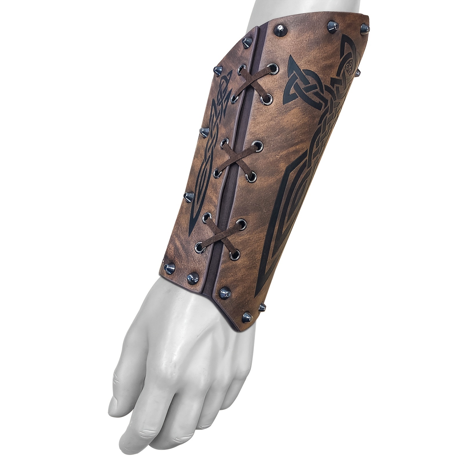 KelaJuan PU Leather Medieval Bracers with Bandage, Solid Color