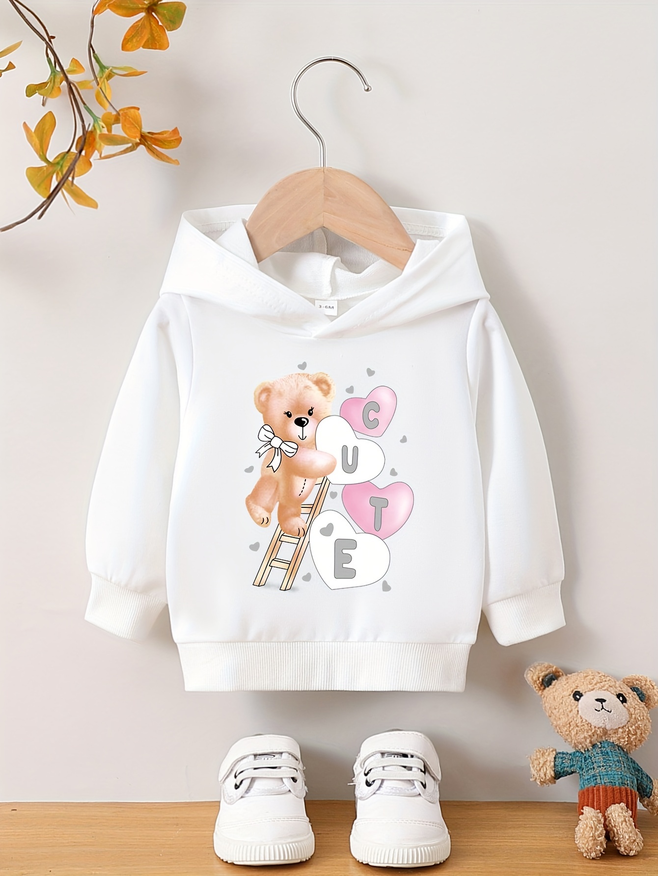 Bear Baby Girl Winter Hoodies Toddler Baby Girls Solid Color Heart