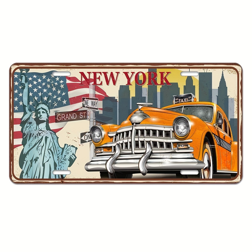 

New York Front License Plate Cover, Vintage American Flag The Statue Of Land Mark Retro Car Decorative License Plates For Car 6x1inch/15*30cm