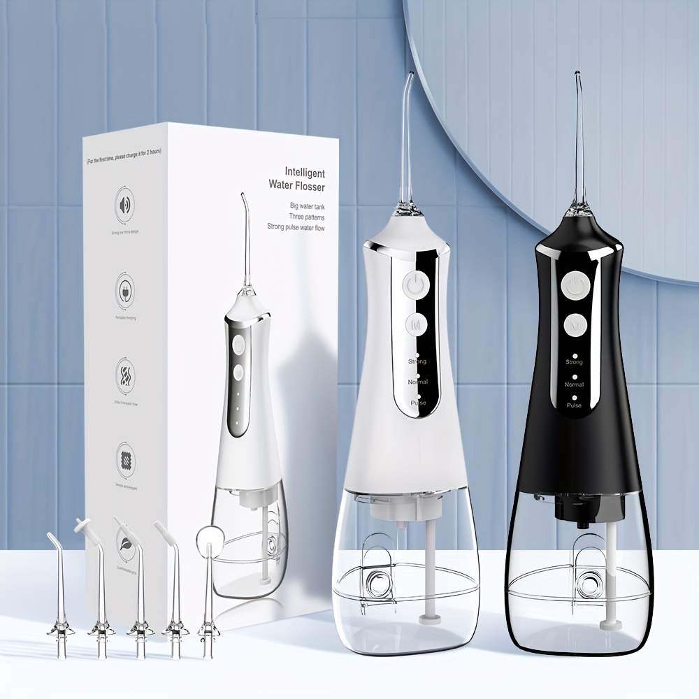 

1 Set Electric Water Flossers For Teeth, Dental Oral Irrigator With 5 Jet Tips, 3 Cleaning Modes, 300ml Detachable Reservoir, Rechargeable Cordless Waterproof Teeth Brush Kit At Home And Travel