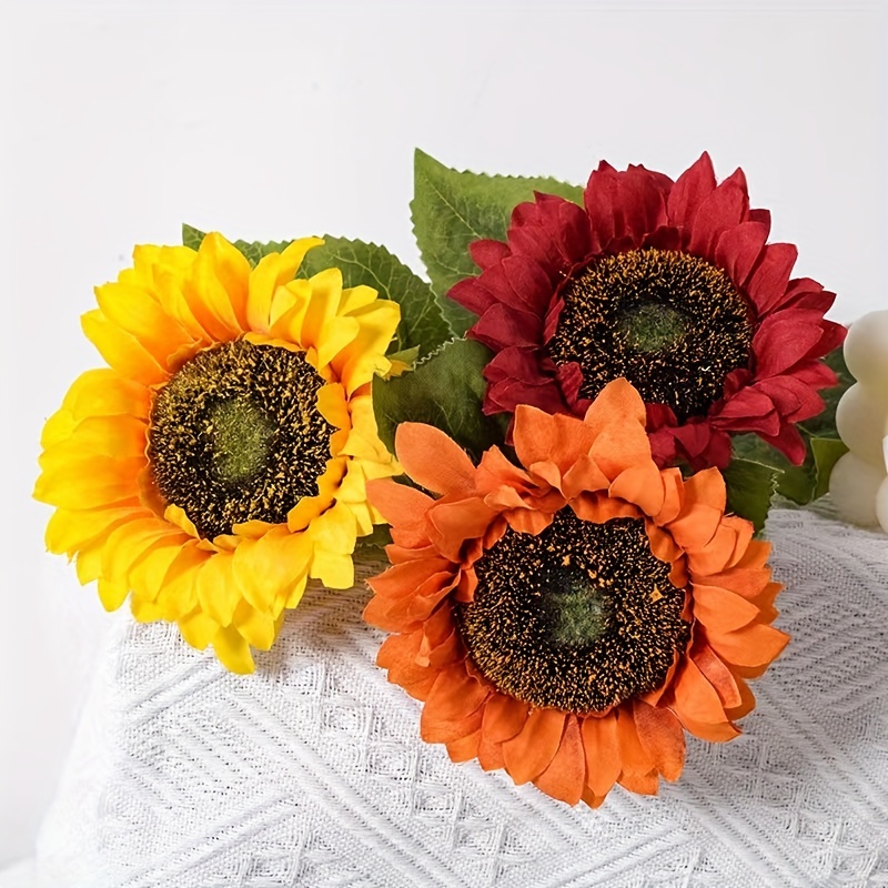 3pcs Flores Artificiales Otoño Girasoles Tallos Ramo Parecen - Temu