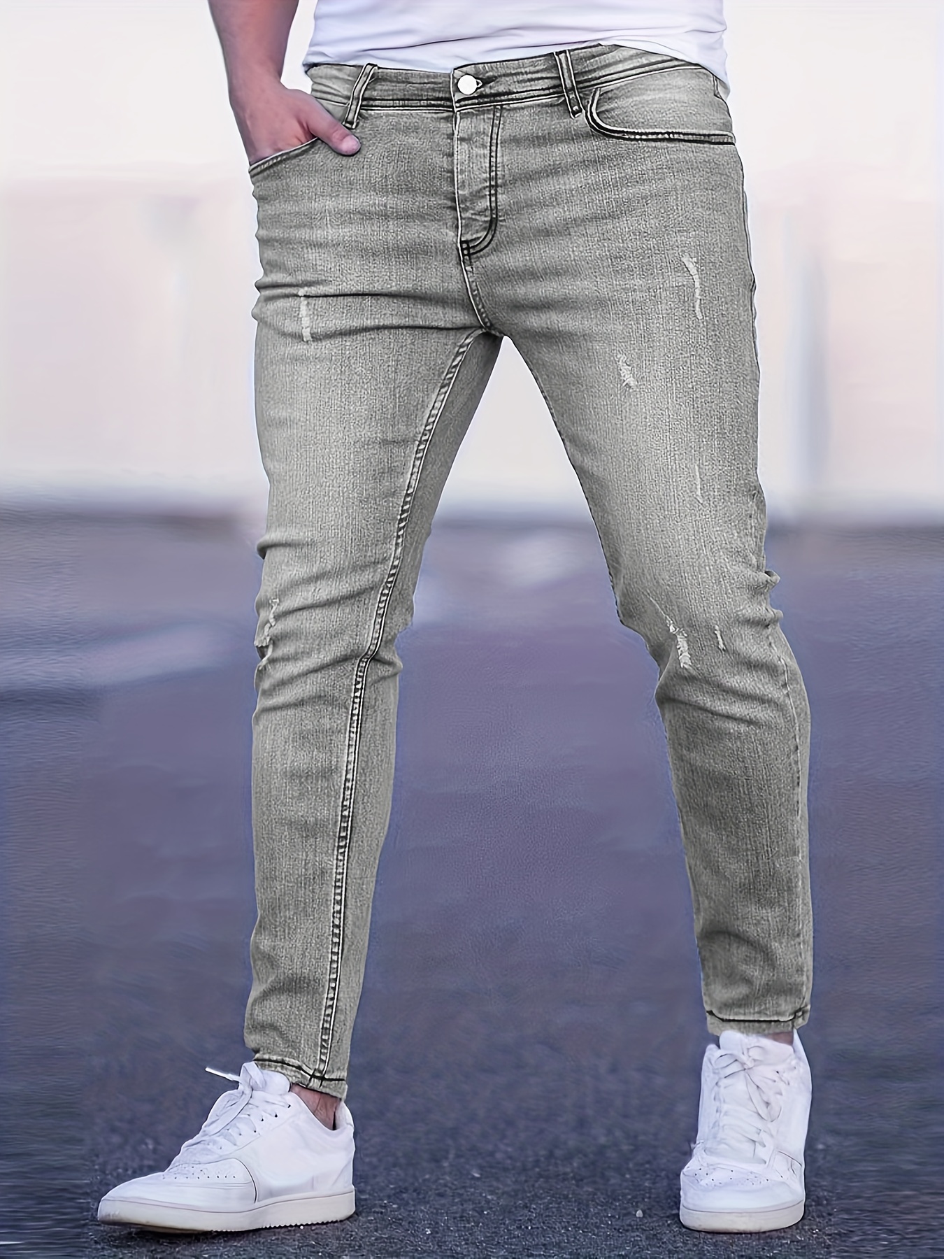 Slim Fit Ripped Jeans Men s Casual Street Style Distressed Temu