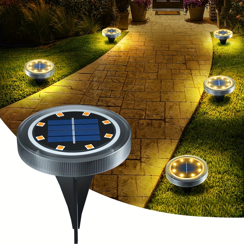 4Pcs luces solares del suelo 8 led luces solares de jardín al aire libre  impermeables luces de disco de la acera para la decoración del jardín del  patio del césped
