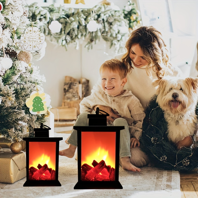 5 Vintage Style Decorative Fire Lantern, Flame Effect LED Lantern (Black)  Indoor Lanterns Decorative, Outdoor Hanging Lantern, Xmas Decorative