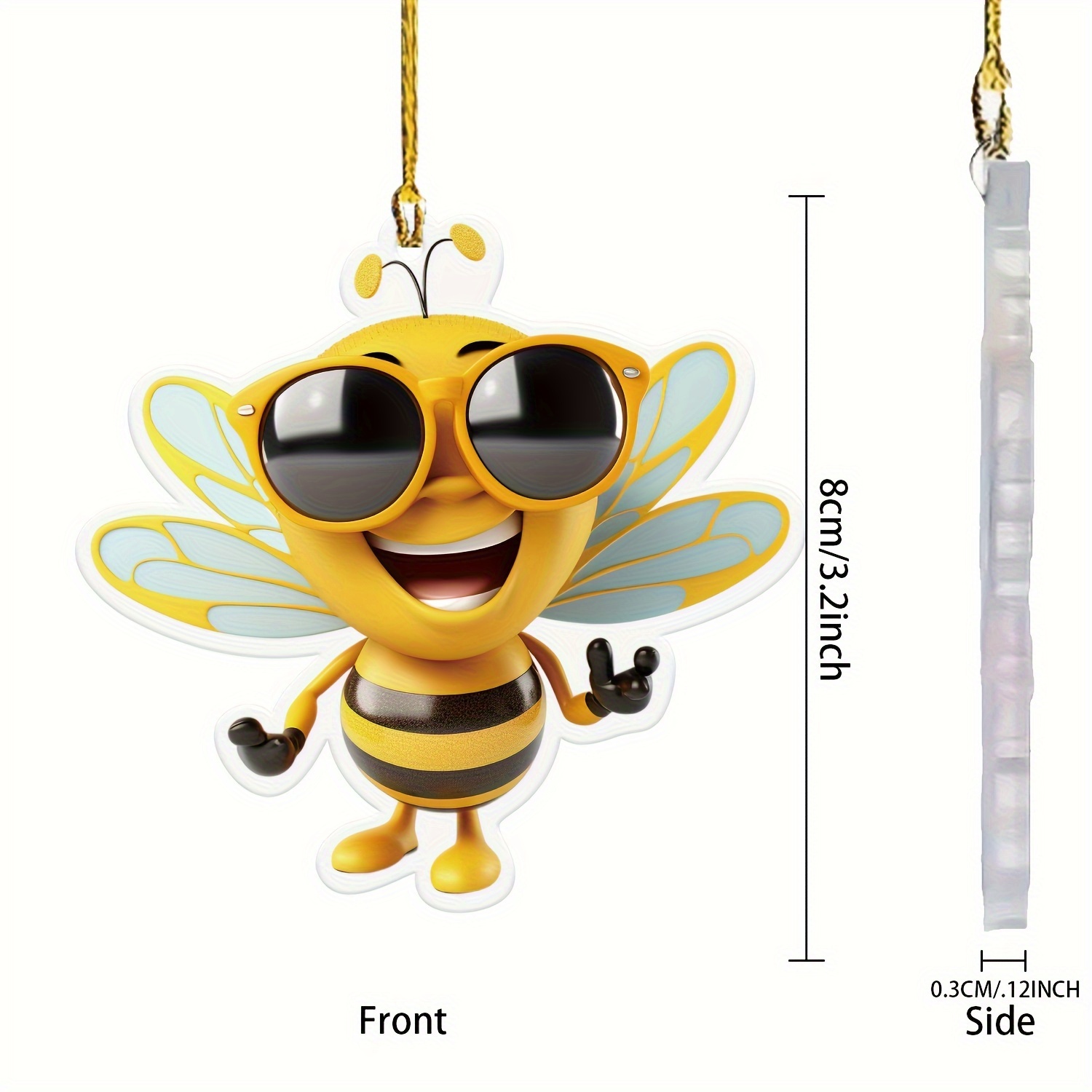 

1 Piece Bee Print 2d Flat Acrylic Pendant, Car Rear View Mirror Decorative Pendant, Bag And Key Chain Accessories