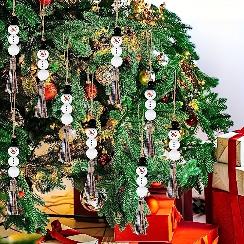 Snowman Bead Garland Christmas Tree Ornaments Xmas Wooden - Temu
