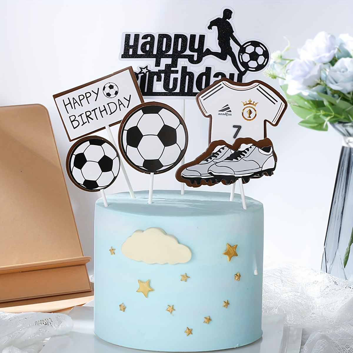 12 adornos para tartas de fútbol, decoración de tartas de fiesta temática  de fútbol, mini jugadores de fútbol, pelotas y portería para niños