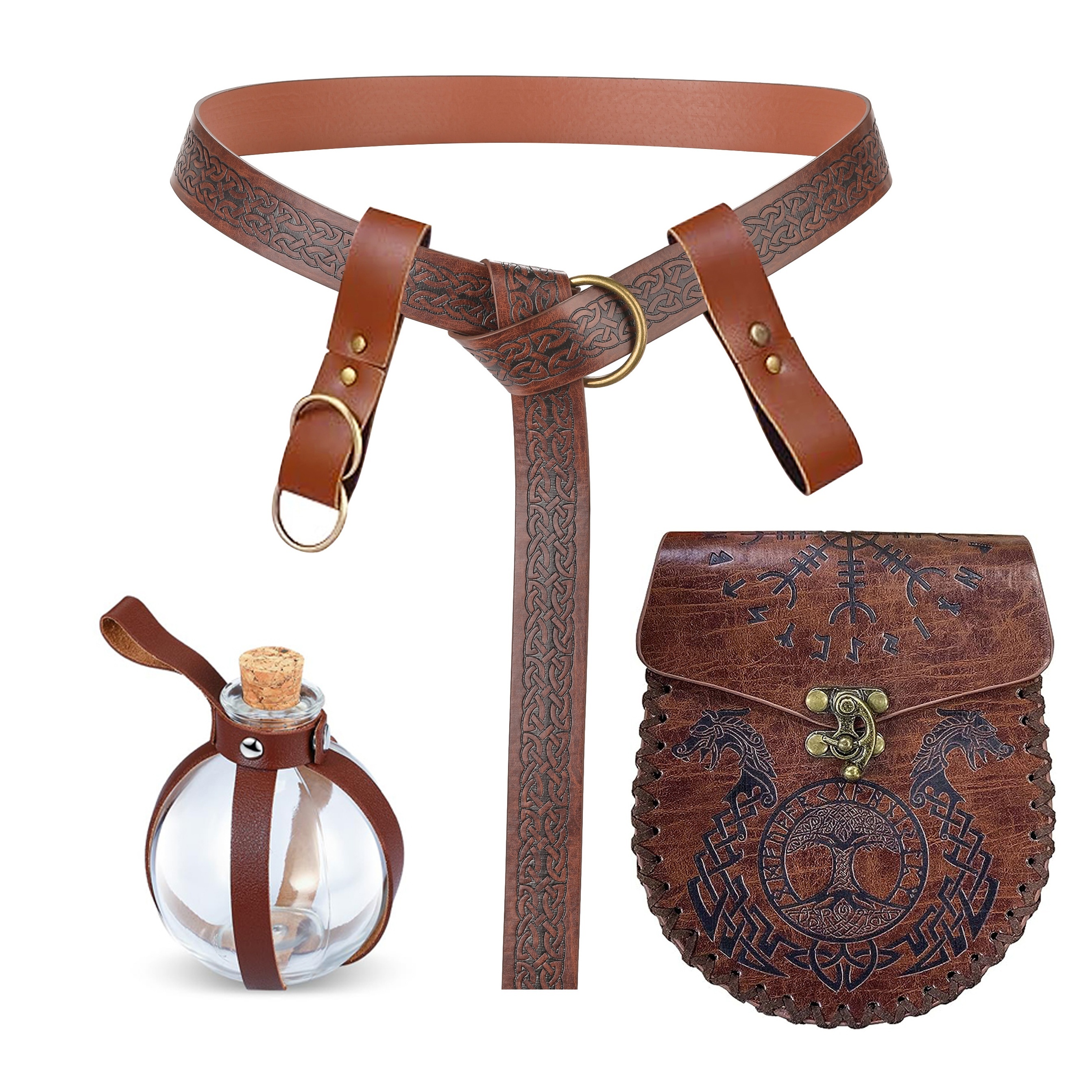 JAOYU Renaissance Belt Pouch Leather Drawstring Pouch Steampunk Belt Pouch  Medieval Leather Bags for Men Women LARP Accessories