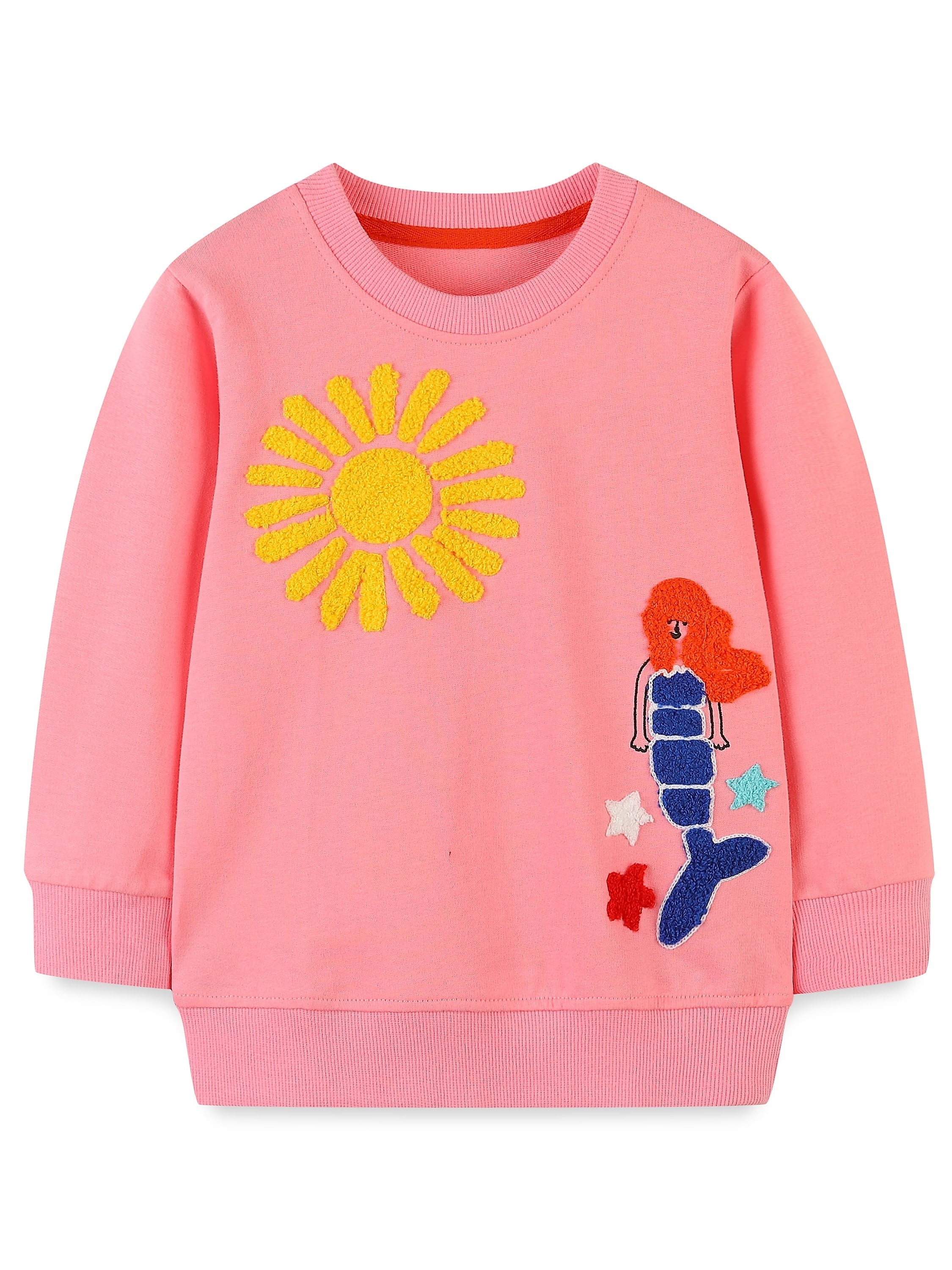 Toddler/kids Girl Cute Mermaid Embroidered Sweatshirt Round - Temu