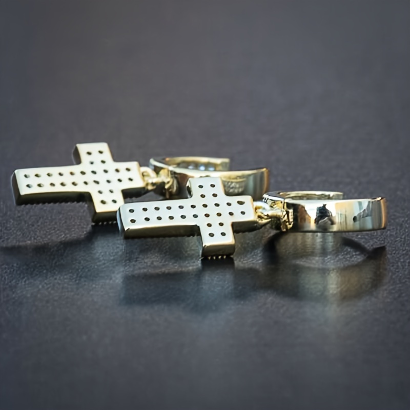Punk Style Cross Rhinestone Dangle Earrings for Men