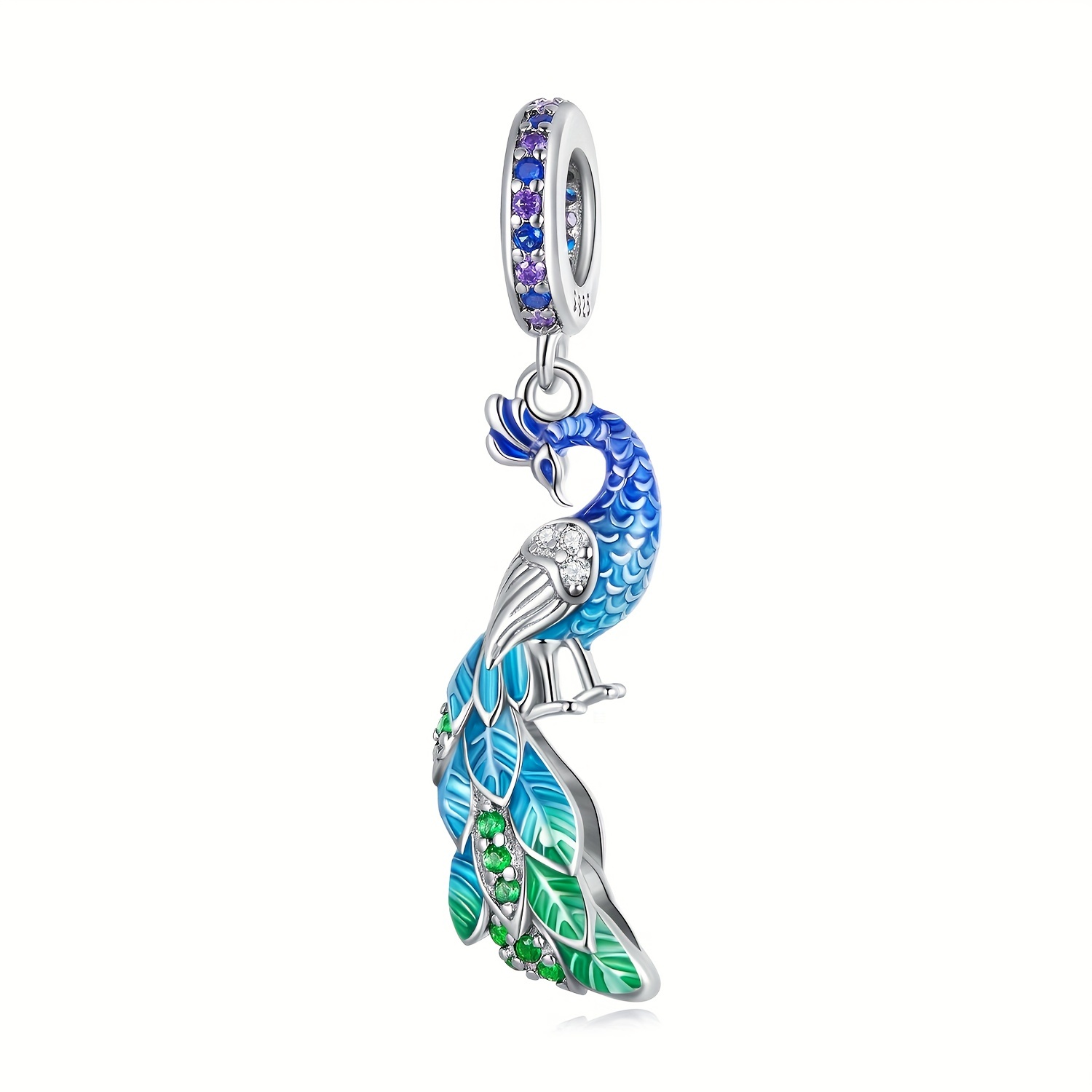 925 Sterling Silver Peacock Hanging Beads - No Chain