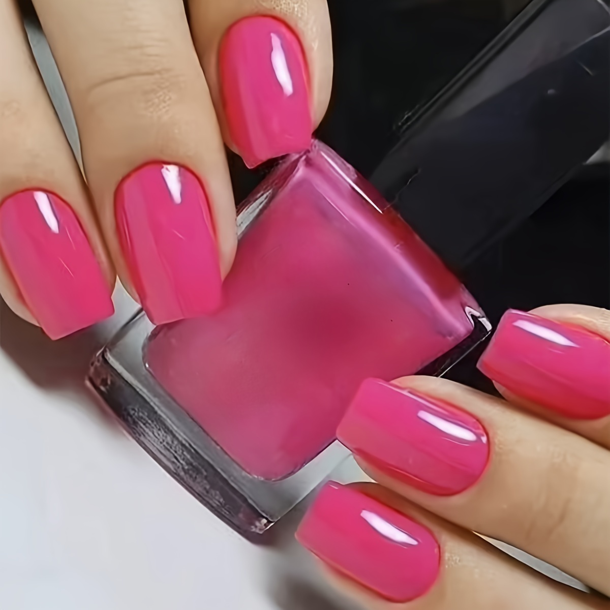 

Bright Pink Press-on Nail Tips - Short, Square Shape, Glossy Finish