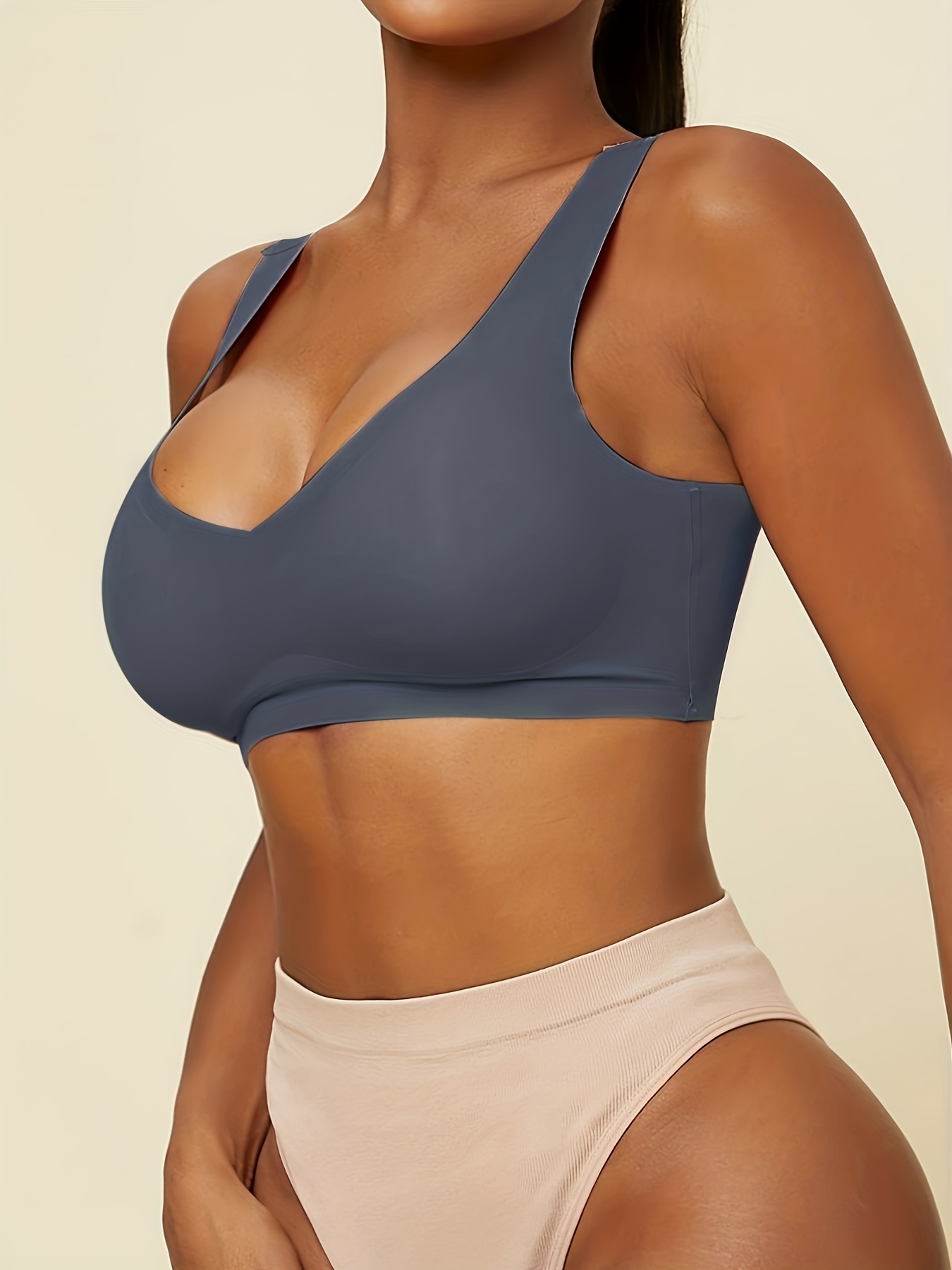 Simple Soft Solid Color Breathable Push-up Wireless bra, Shoulder Stra