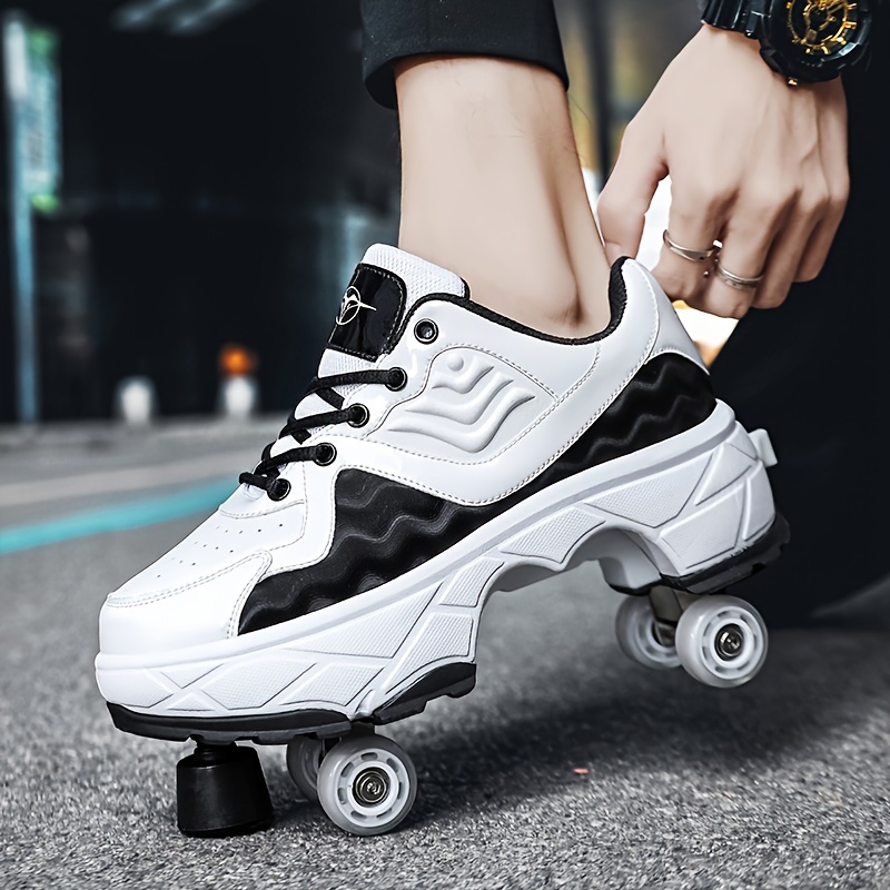 Boy's Trendy Roller Shoes With 4 Detachable Wheels, Comfy Hook & Loop  Fastener Casual Skate Sneakers