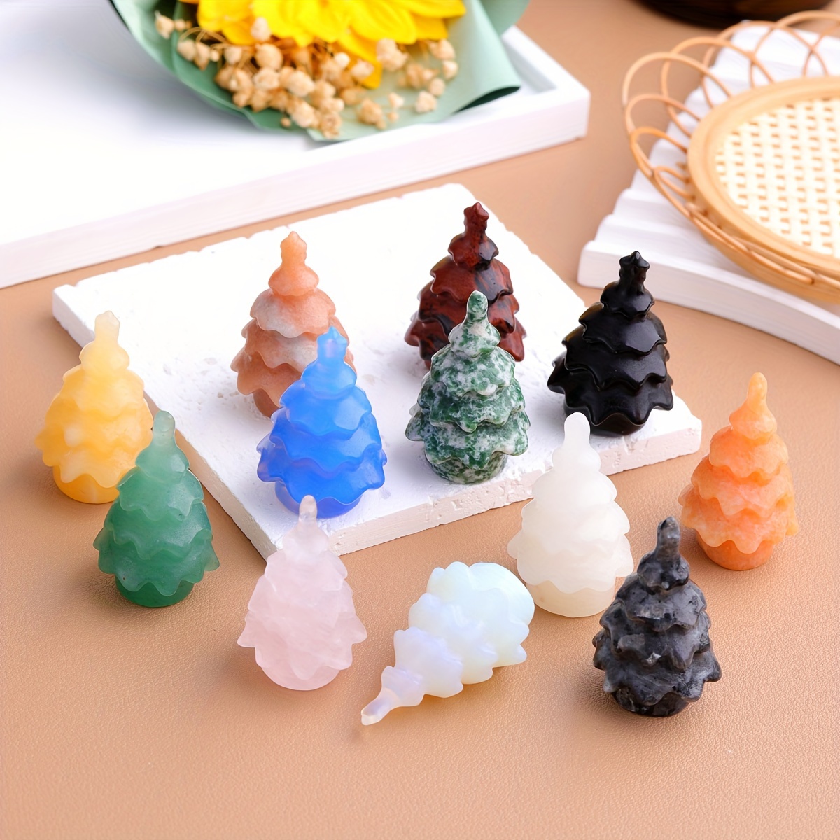 Natural Gemstones Carved Crystal Crafts Christmas Tree - Temu
