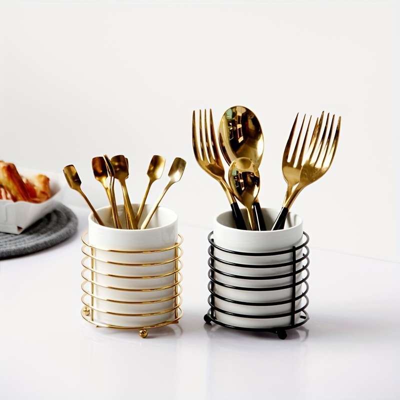 Soporte para utensilios de cocina, soporte para utensilios de cocina de  cerámica con marco de metal, elegante y moderno, soporte para utensilios de