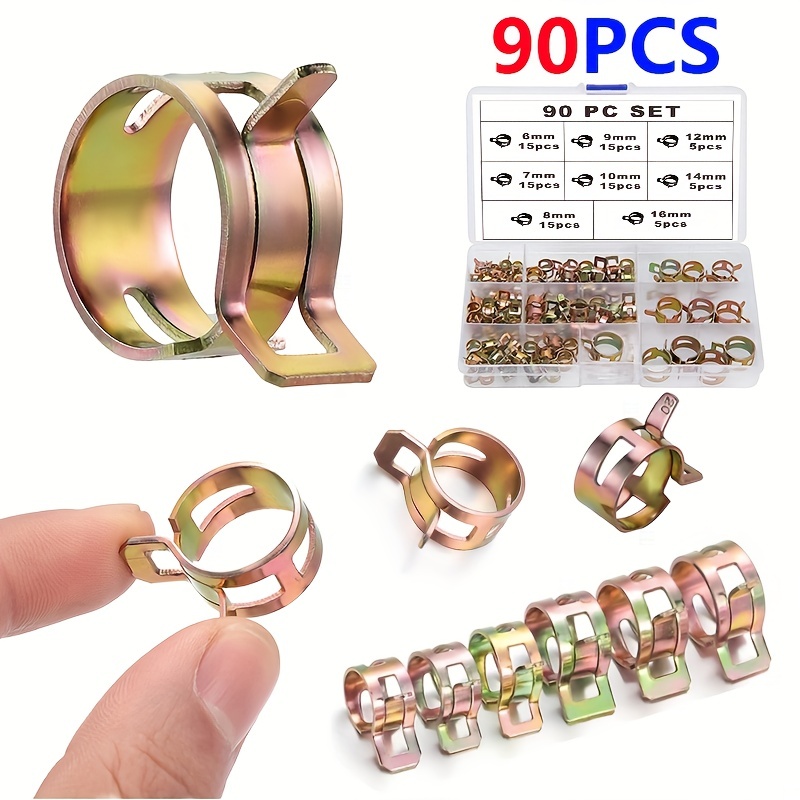 

90pcs Spring Hose Clamp Assortment Kit, Spring Band Action Fuel/silicone Vacuum Hose Tube Clamp Low Pressure Air Clamp Clamp (6mm 7mm 8mm 9mm 10mm 12mm 14mm 16mm)