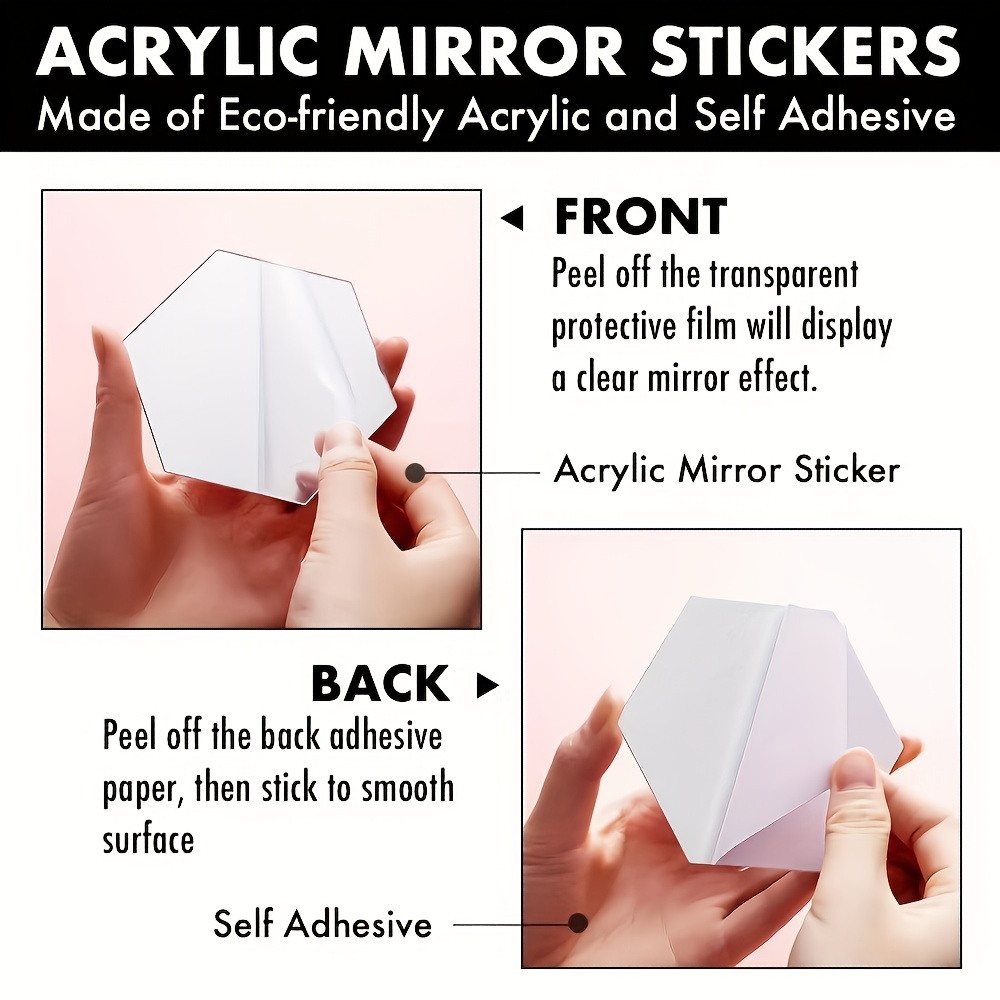12pcs Hexagon Acrylic Mirror Wall Sticker Self Adhesive Geometric Mirror Sticker