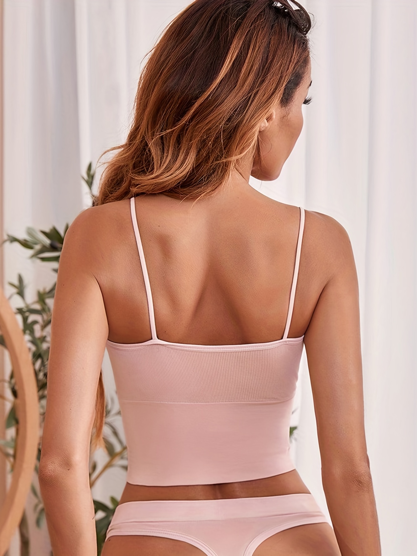 Simple Solid Cami Top Seamless Backless Spaghetti Strap Top - Temu