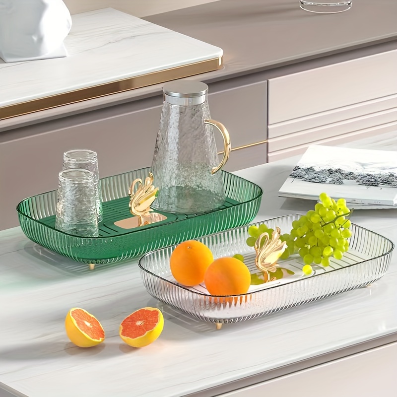 1pc PET Tray, Creative Green Food Tray For Kitchen Dining Table