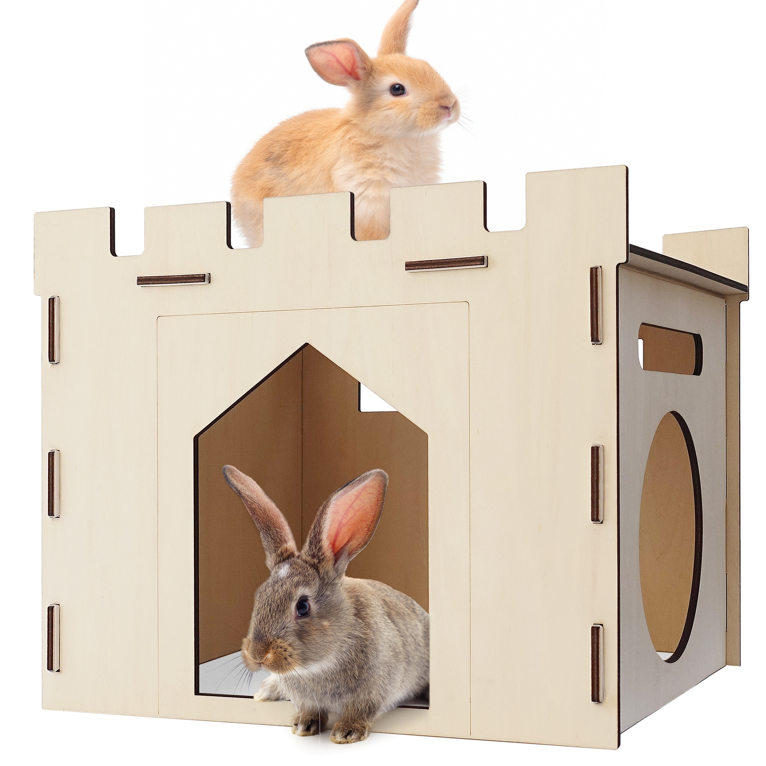 Rabbit House Wooden Toy Durable Chew And Hideout House Solid Wood Assembly  Style For Rabbit Hamster Chinchilla Supplies Small Pet Toy