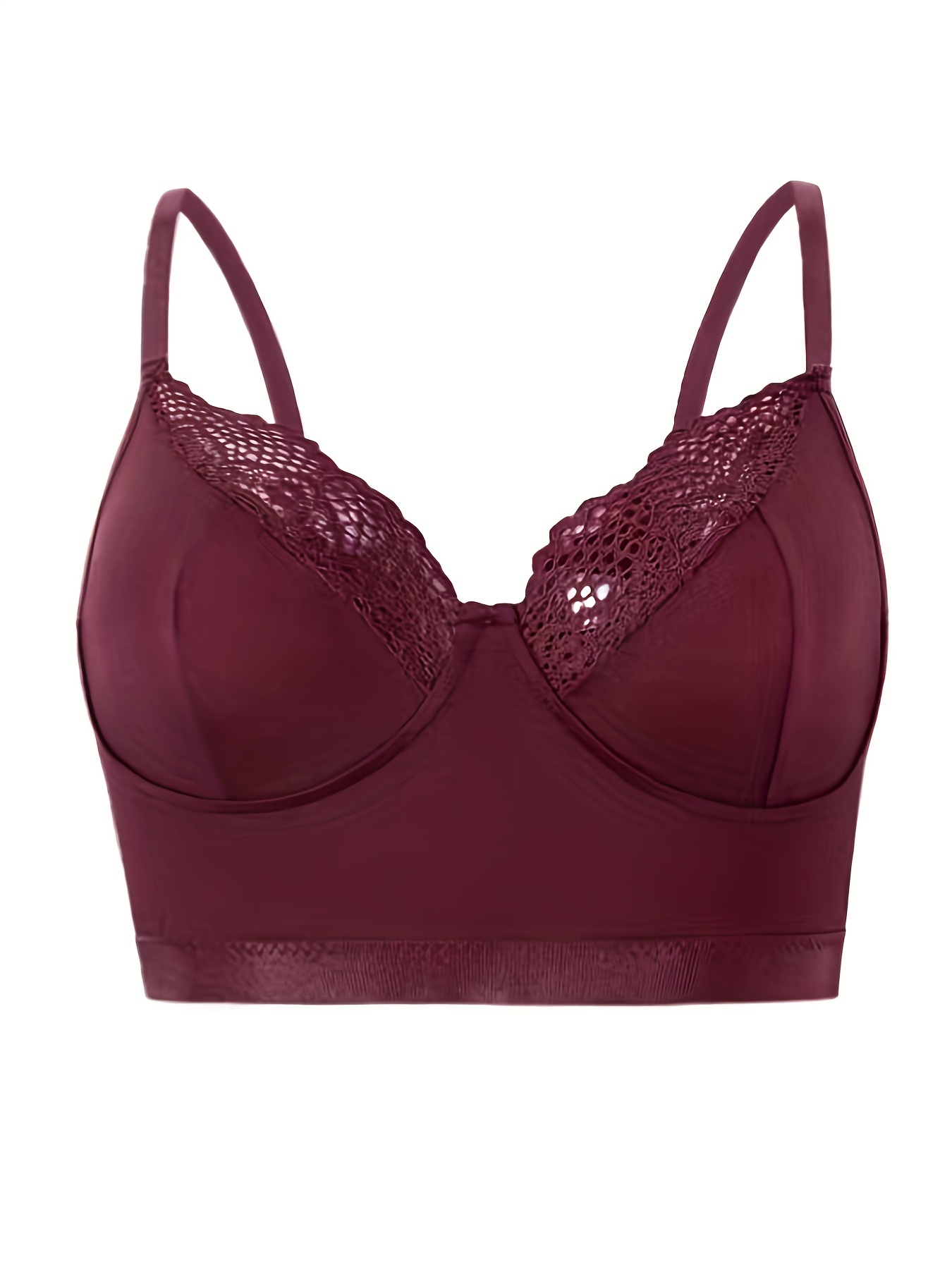 Plus Size Sexy Bra, Women's Plus Contrast Lace Wireless Full Cup Non Padded  Bralette
