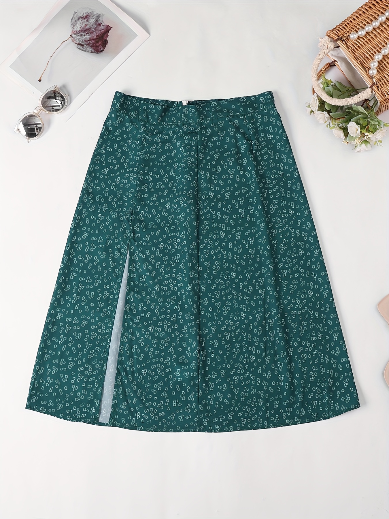 Floral Print High Waist Skirt Elegant Split Skirt Spring - Temu Philippines