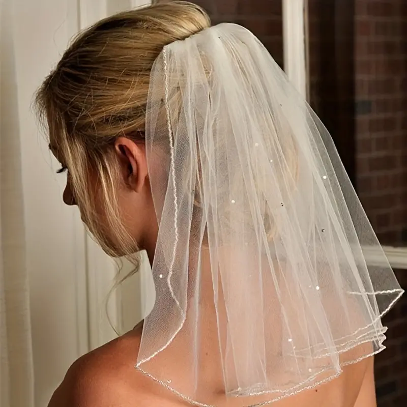 Short Bridal Veil Wedding Headwear Faux Pearl Small Veil With Comb