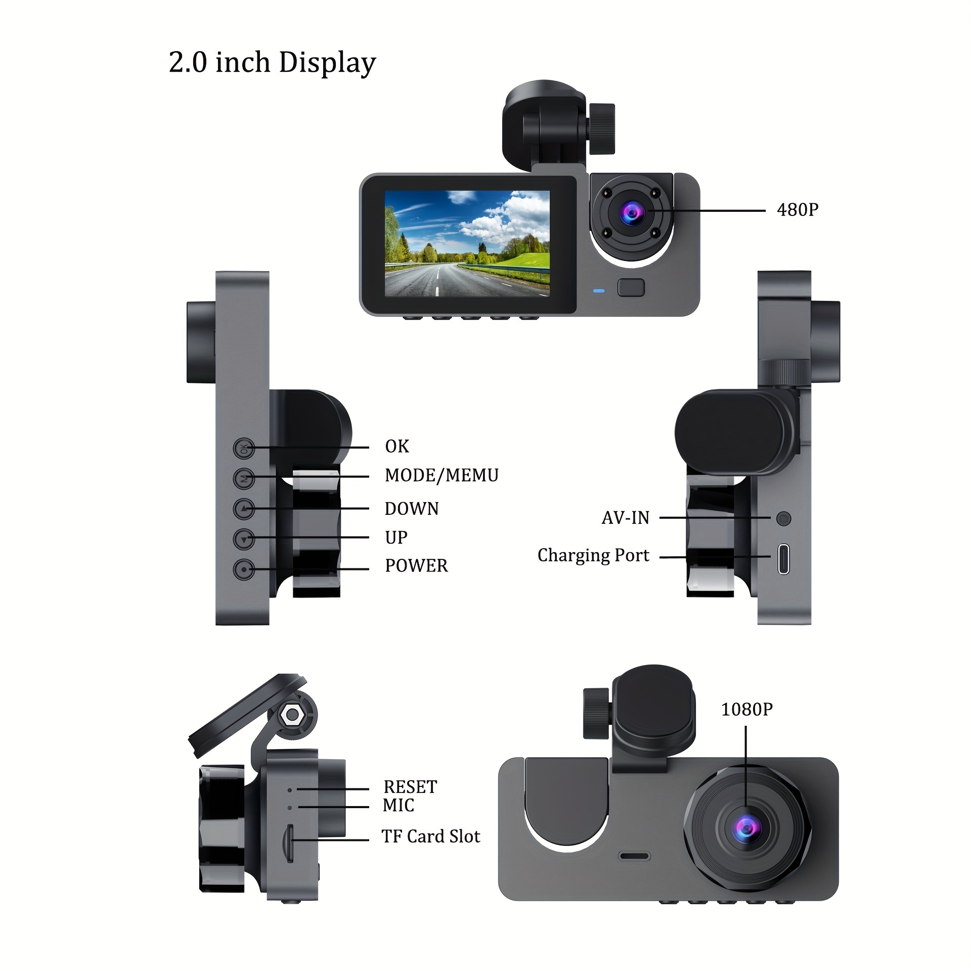 3 Channel Dash Cam Front And Rear Inside 1080p Dash Cam - Temu