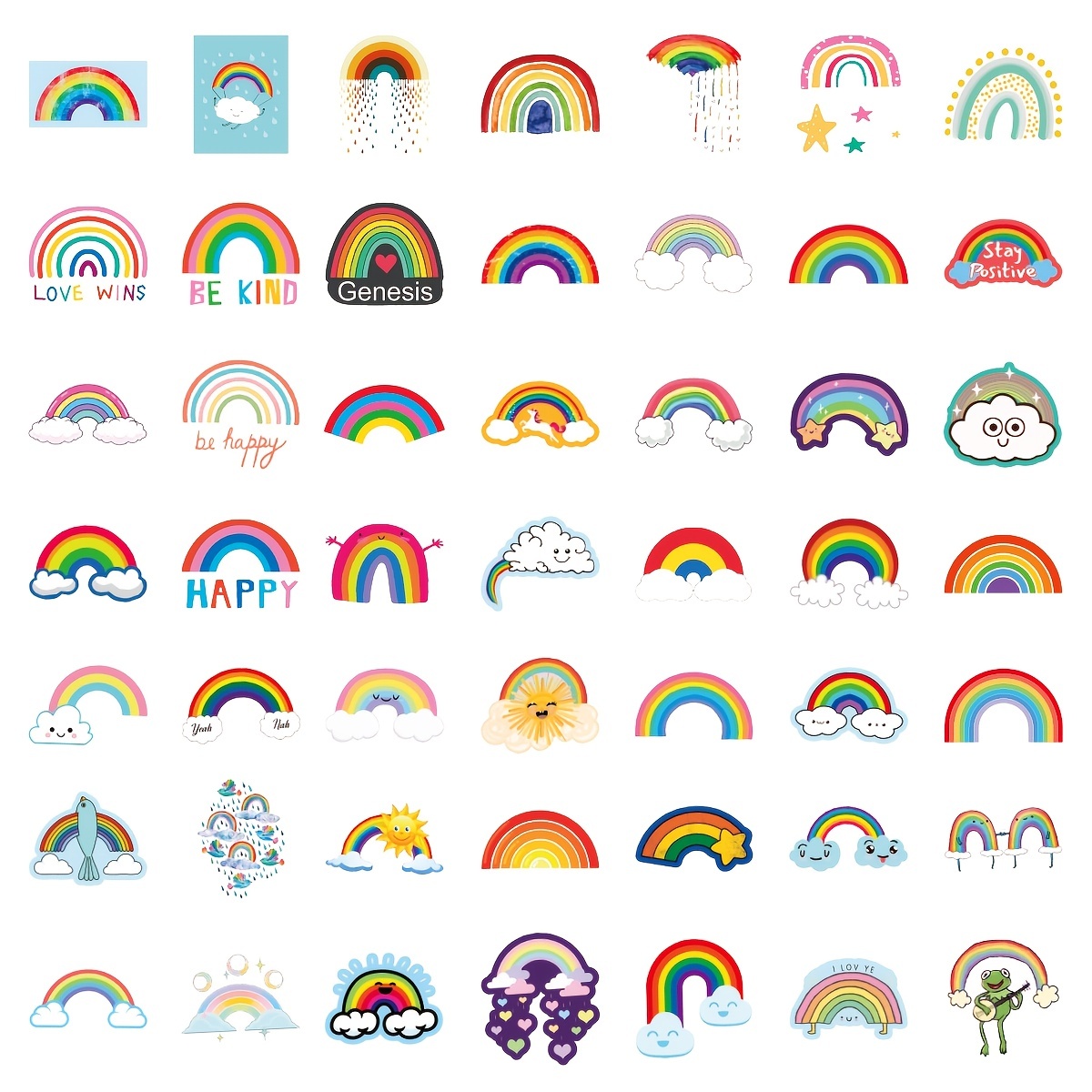 50 Pieces Rainbow Stickers for Water Bottles Colorful Rainbow