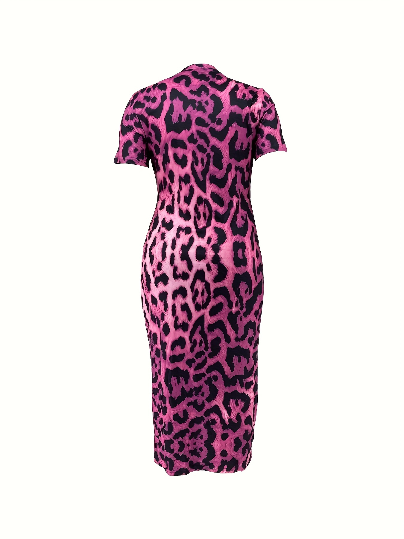 Leopard Print Short Sleeve Round Neck Skinny Dress