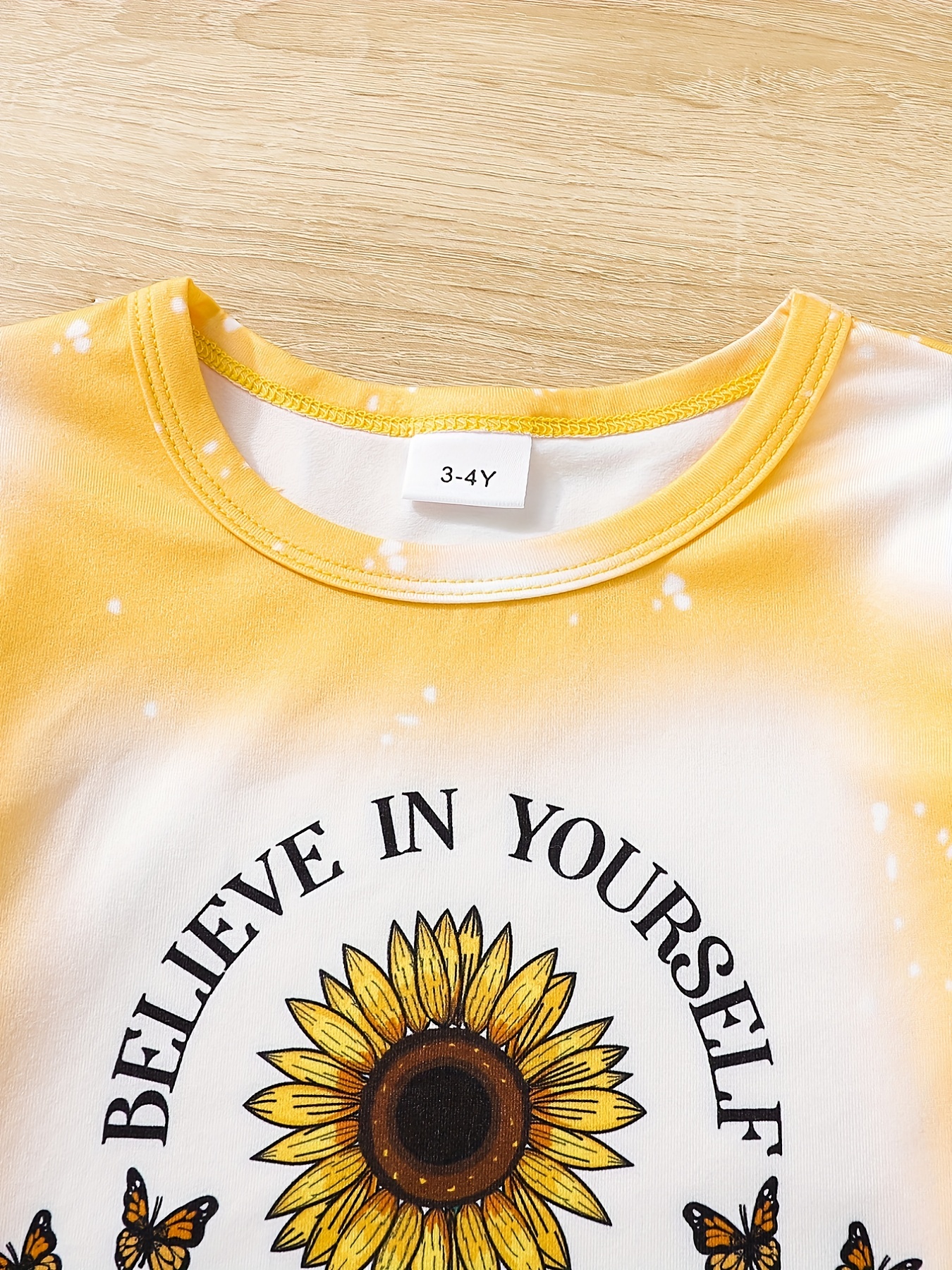 Girls Round Neck Long Sleeve Top Sunflower Print Flared - Temu