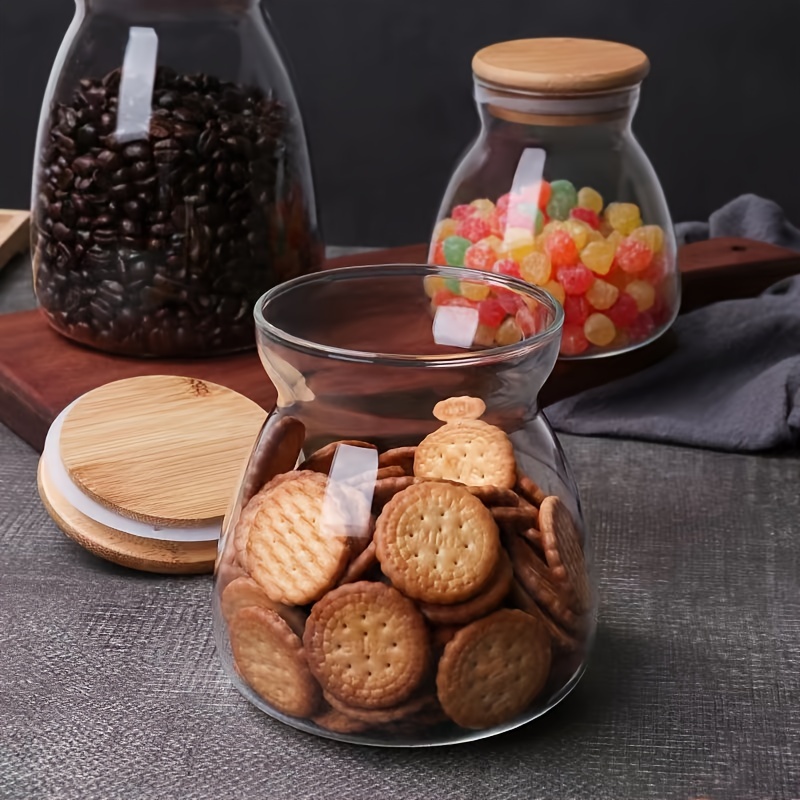 Glass Jars With Airtight Lids, Candy Jars With Lids, Food Storage  Containers With Wooden Lids, Clear Biscuit Jars, For Tea, Coffee, Spice,  Candy, Biscuits, Kitchen Gadgets, Kitchen Accessories, Chrismas Halloween  Party Supplies 