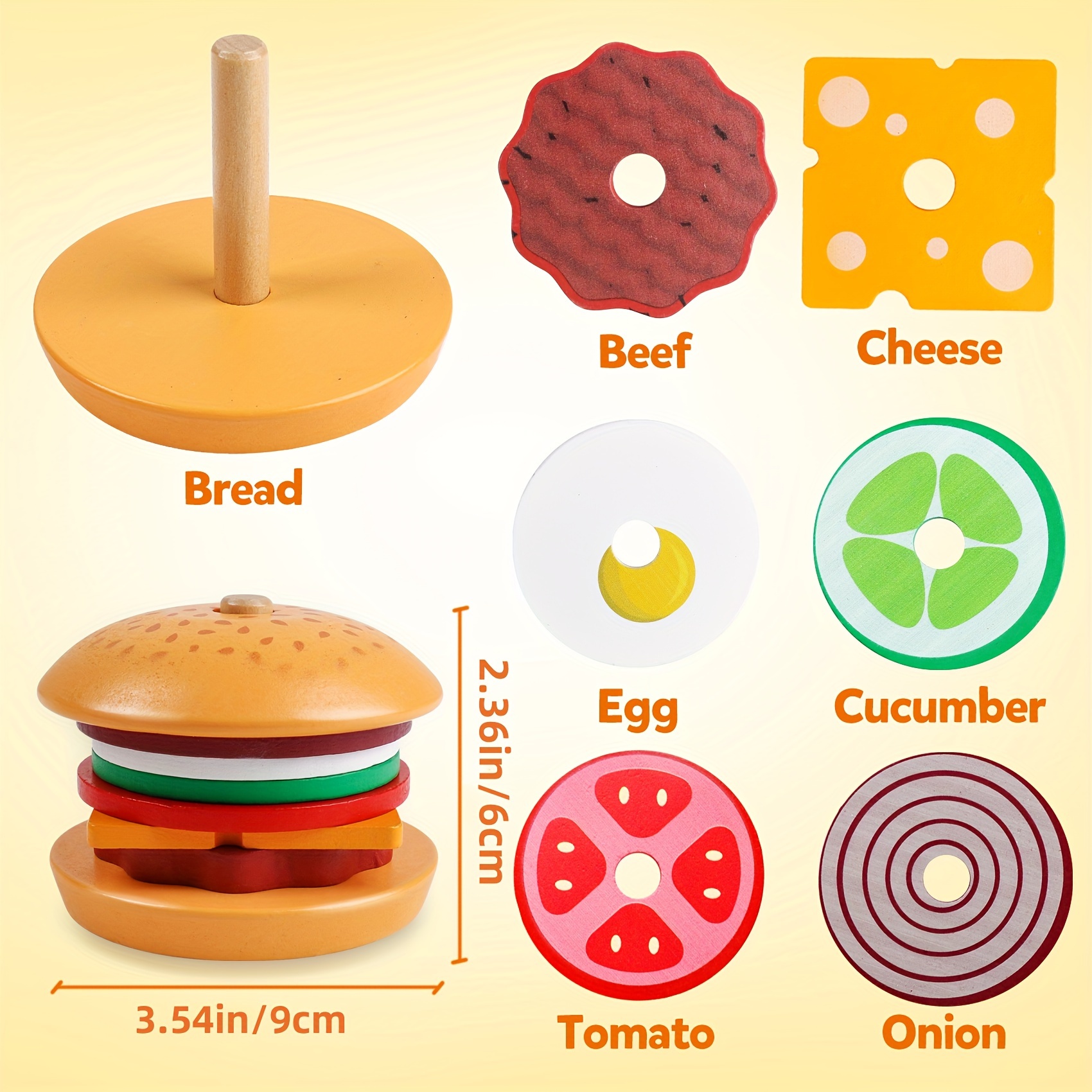 Montessori Toys For 3 Year Old Wooden Burger Sorting Stacking Toys For  Toddlers Preschool Educational Toys Fine Motor Toys For Kids Boys Girls  (Burger