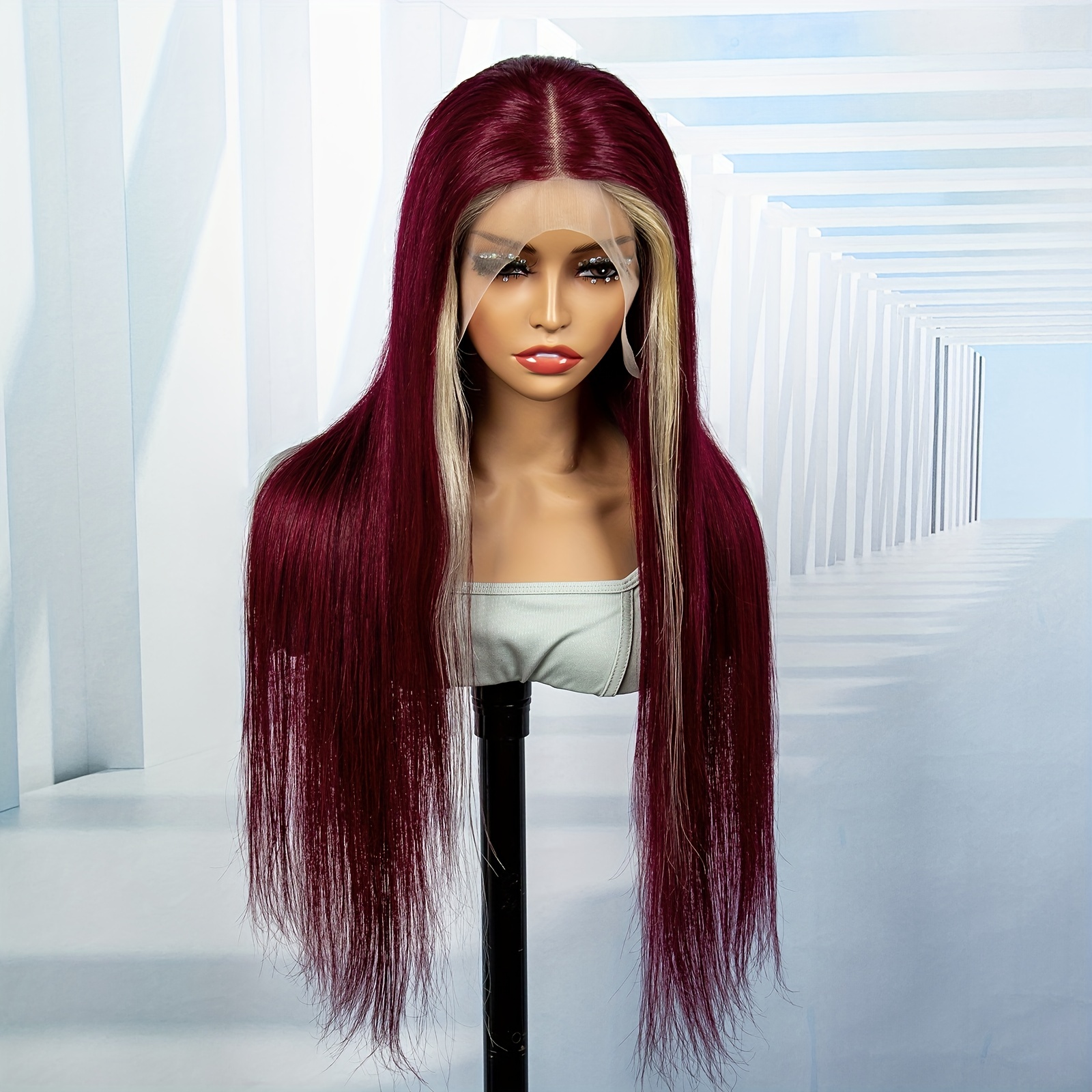 Skunk Stripe Wigs 99j Burgundy Long Straight 13x4 Lace Front - Temu Canada