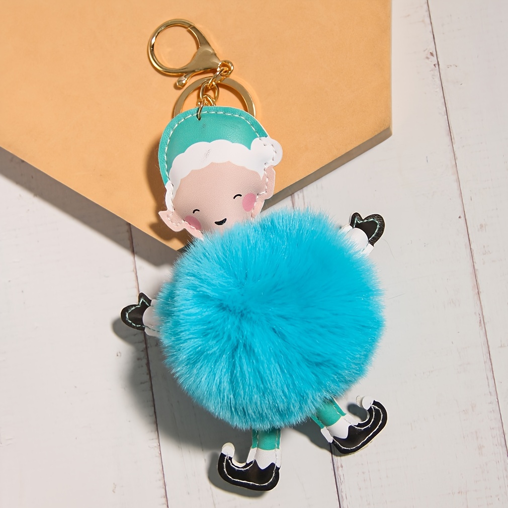 Pom Pom Puff Rabbit Fox Faux Fur Ball Car Keychain Key Chain with Golden Keyring  Chain