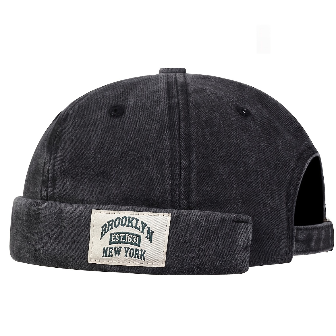 

Vintage Washed Unisex Beanie Brooklyn Label Patch Skull Hat Black Docker Cap Lightweight Rolled Cuff Harbour Hat