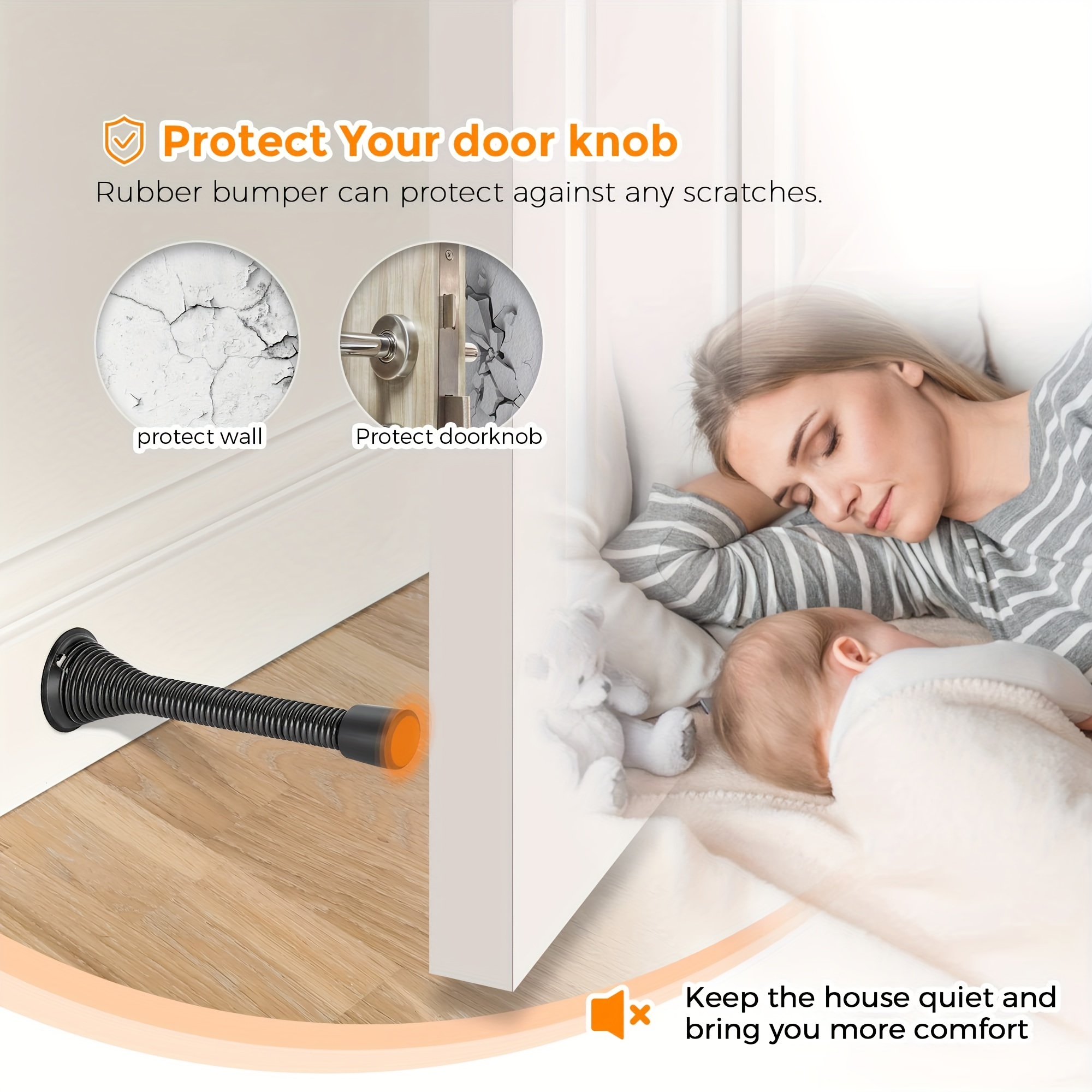 Flexible Spring Door Stopper Rubber Bumper Tips Satin Nickel Finish