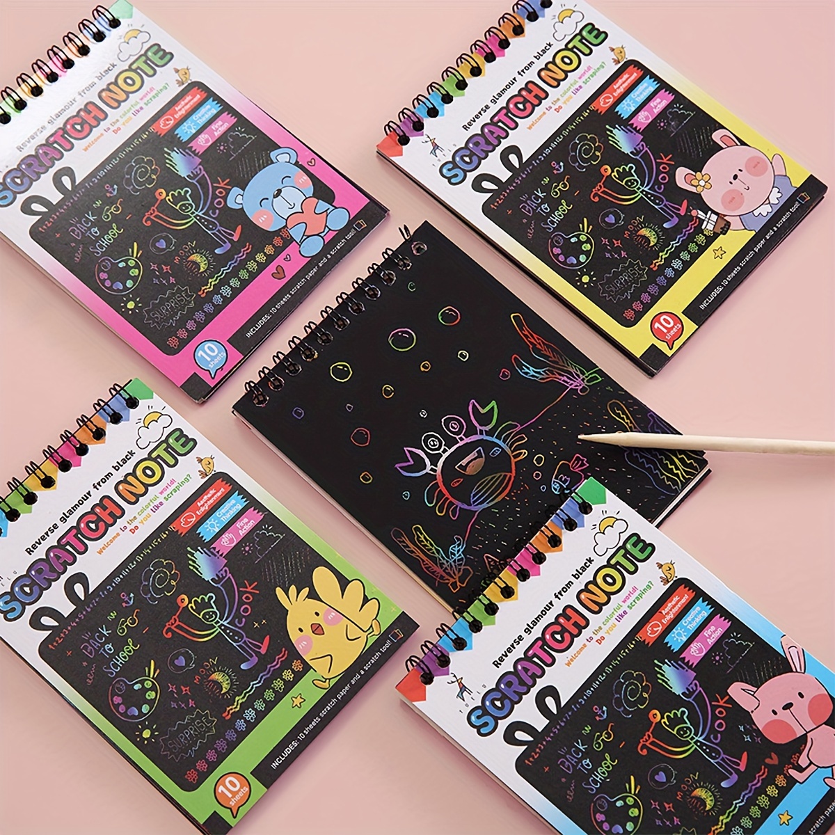

A Set Of 4 Scratch Art Books, 1 Scratch Art Book With 1 Pen, Black Scratch Paper Crafts Suitable For Painting Gifts