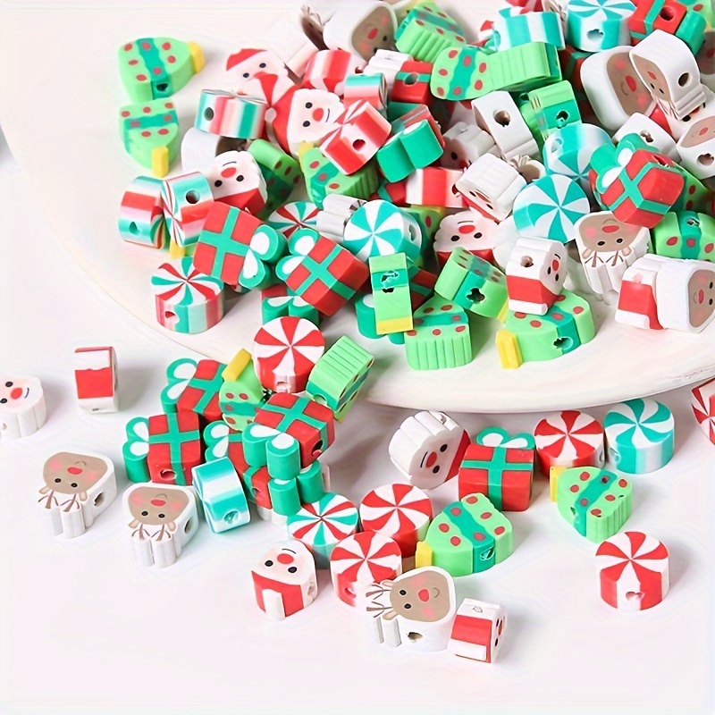 Christmas Beads for Jewelry Making,Christmas Tree Elk Father Christmas  Charm and Red Green White Christmas Clay Beads Gold Spacer Beads for  Bracelets