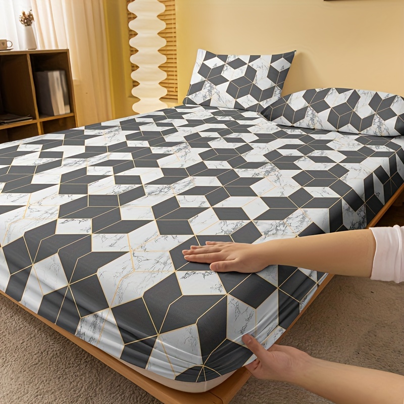 Brushed Fitted Sheet Soft Comfortable Geometric Pattern - Temu