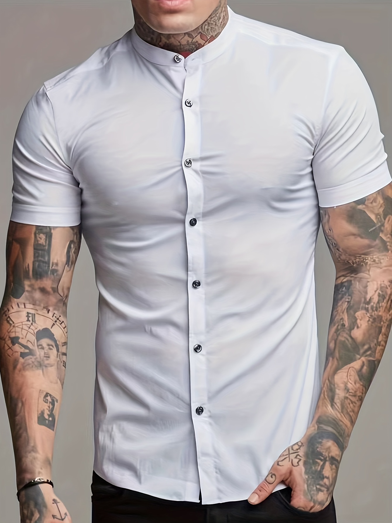 Mens Casual Short Sleeve Shirt White